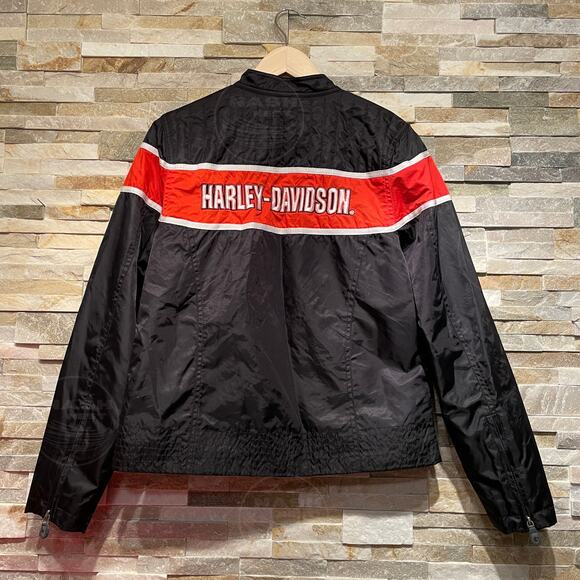 Harley-Davidson Black Nylon Racing Jacket | Orange Red Stripe 2007, M Vintage - Picture 2 of 13